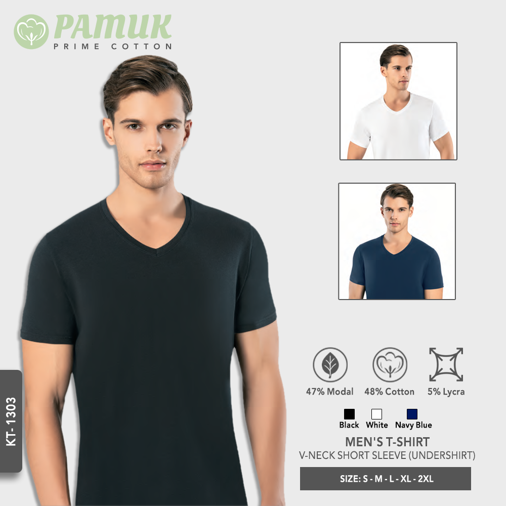 MEN'S T-SHIRT - COTTON AND MODAL - V-NECK SHORT SLEEVE (UNDERSHIRT) (KT-1303)