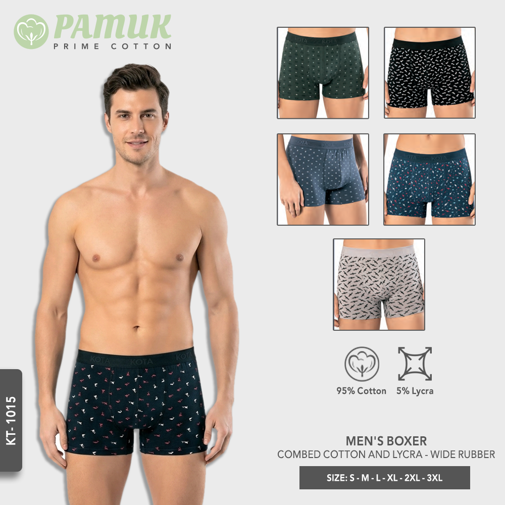 MEN'S BOXER - COMBED COTTON AND LYCRA - WIDE RUBBER (KT- 1015)